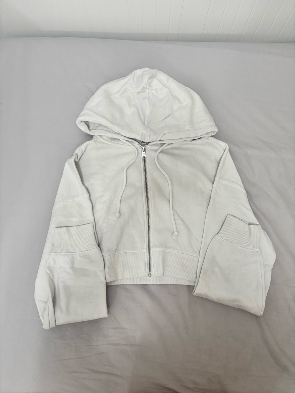 Garage White Cropped Zip Hoodie
